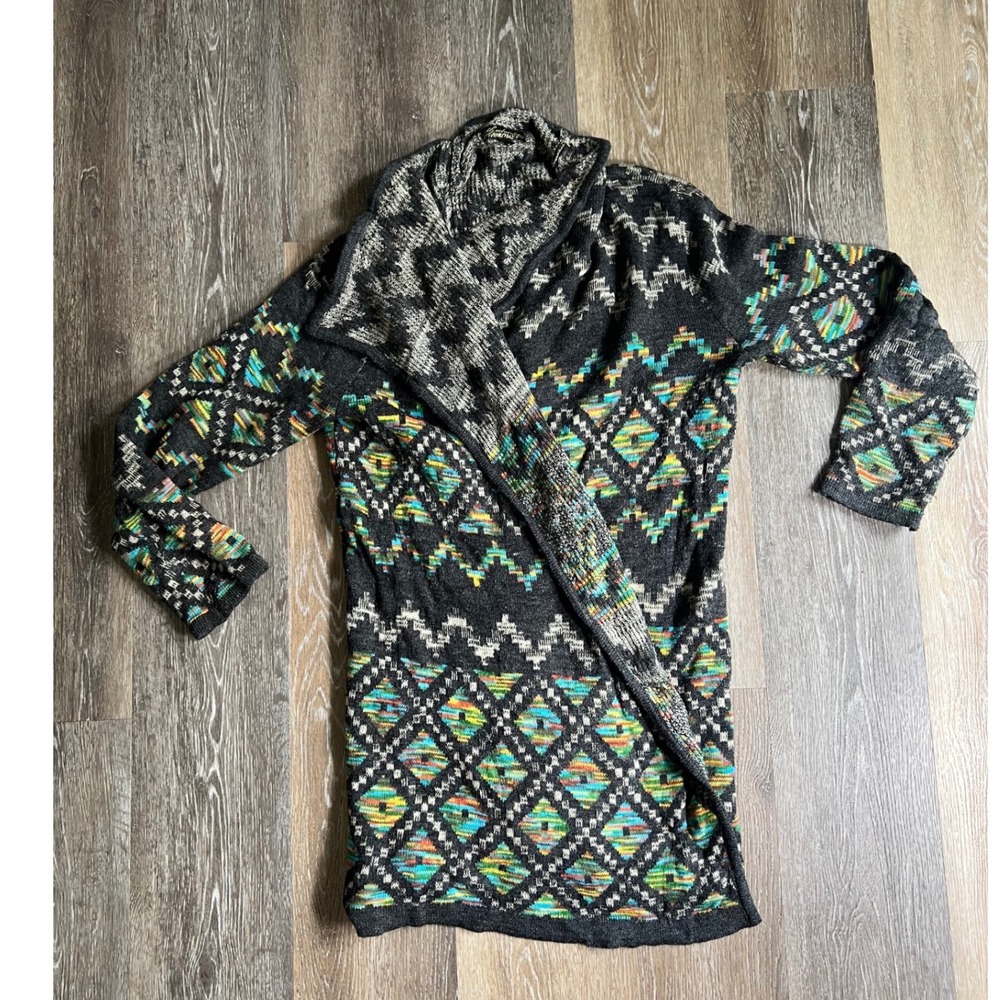 Absolutely‎ Famous Cardigan Women XL Gray Southwestern Geometric Knit Open Front